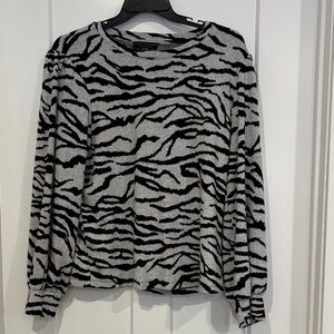 Sanctuary Gray and Black Zebra-Print Crewneck Sweater
